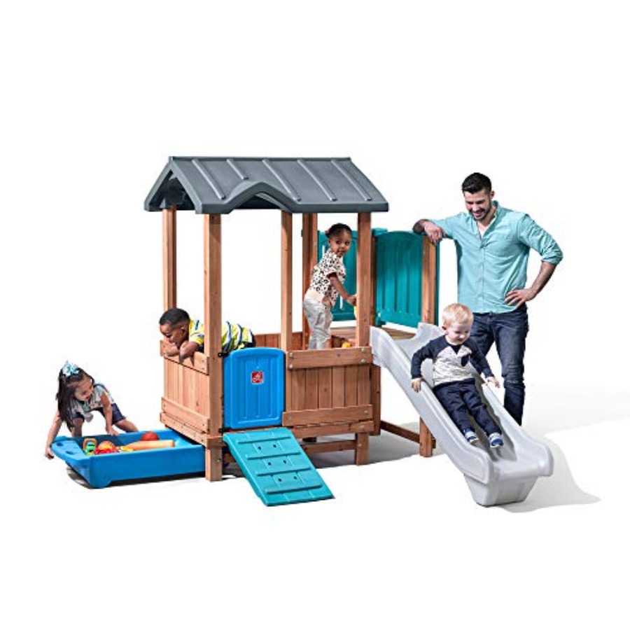 Kids Outdoor Playground - Woodland Adventure Playhouse & Slide, ensemble